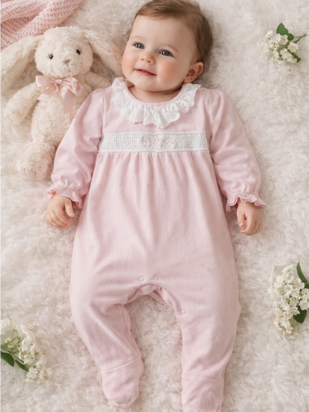 Baby Pink Ruffle Collar Pajamas or Day Suit 9-12 Months